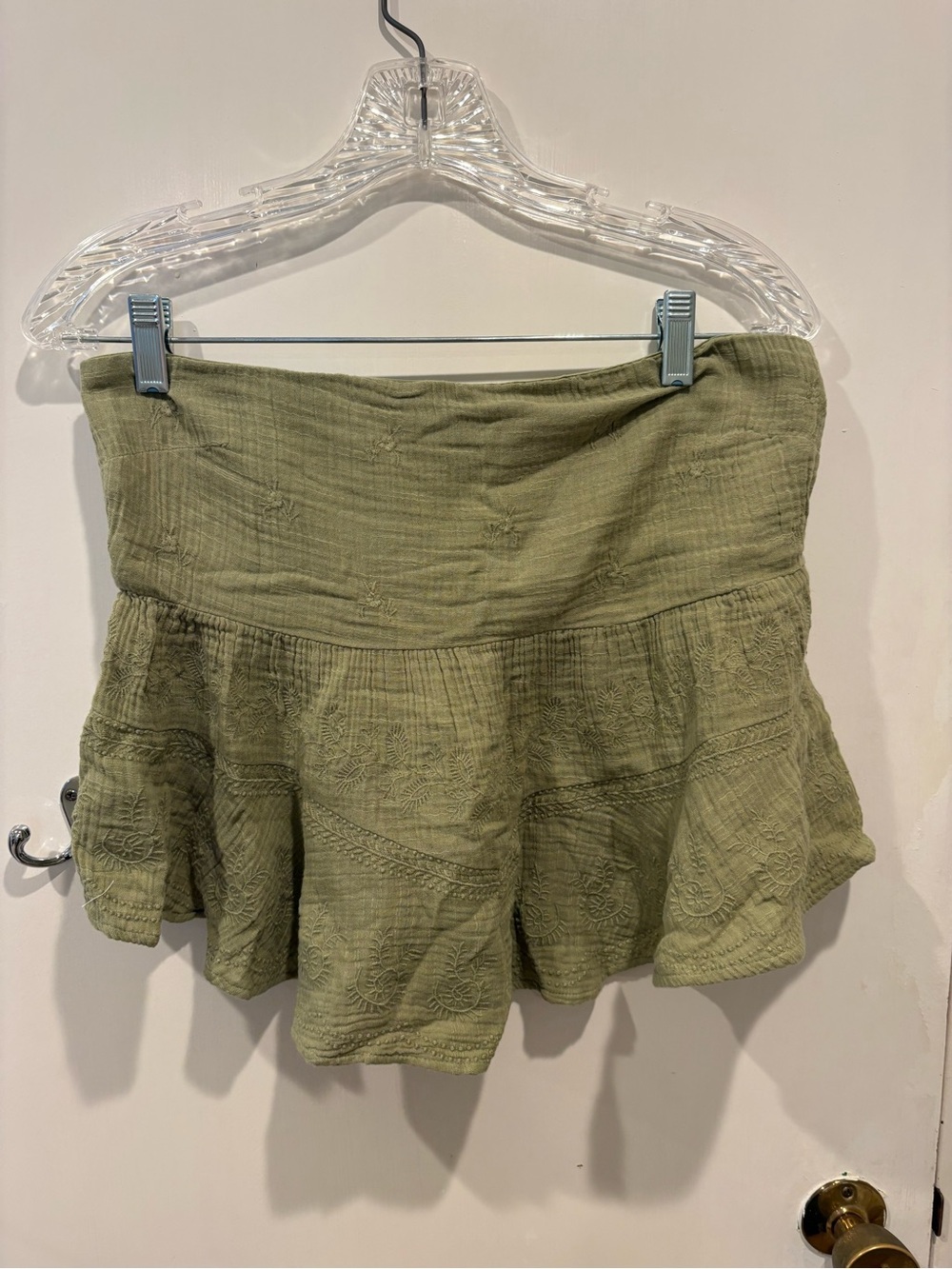 American Eagle Outfitters Olive Green Embroidered Strapless Top